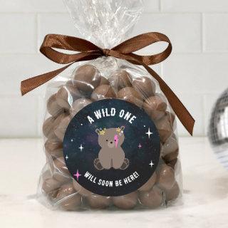 Cosmic Cub Sleepy Wild One Pink Girl Baby Shower Classic Round Sticker