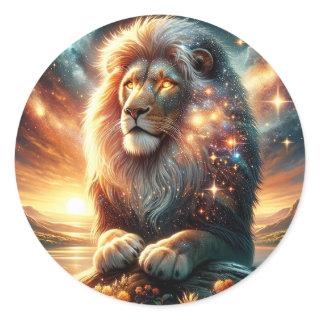 Cosmic Galaxy Space Lion Leo Strength Astrology  Classic Round Sticker