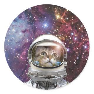 Cosmonaut cat classic round sticker