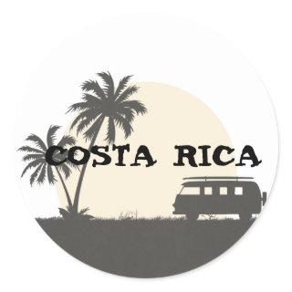 Costa Rica Hippy Van and Surf Board in Moonlight Classic Round Sticker