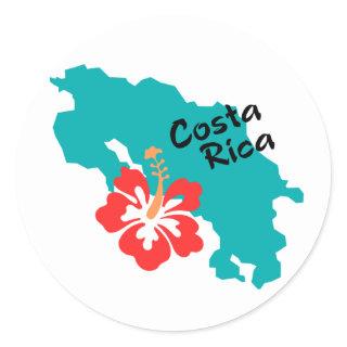 Costa Rica map with hibiscus Classic Round Sticker