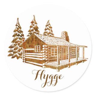 Cosy Log Cabin - Hygge or your own text Classic Round Sticker
