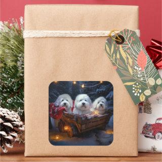 Coton De Tulear Snowy Sleigh Christmas Decor  Square Sticker