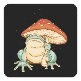 Cottage Core Frog Umbrella Square Sticker