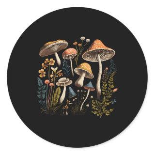 Cottagecore Aesthetic Mushrooms And Plants Classic Round Sticker