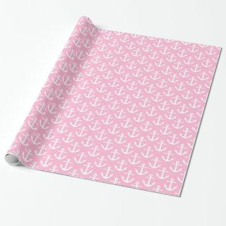 Cotton Candy Pink White Nautical Anchors Pattern