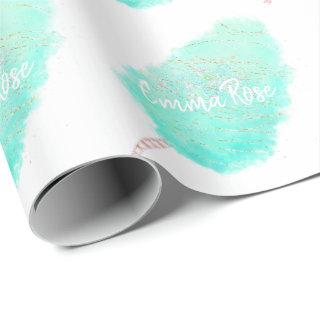 Cotton candy watercolor glitter cute teal gold