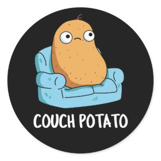 Couch Potato Funny Potato Pun Dark BG Classic Round Sticker
