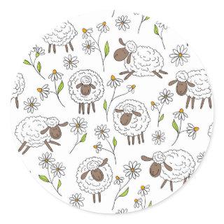 Counting sheep on white classic round sticker