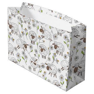 Counting sheep on white large gift bag