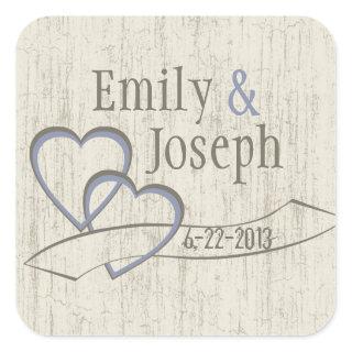 Country Barn Wood Wedding Hearts Square Sticker