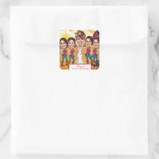 Country Barnyard Caricature Party for Bride’s Crew Square Sticker
