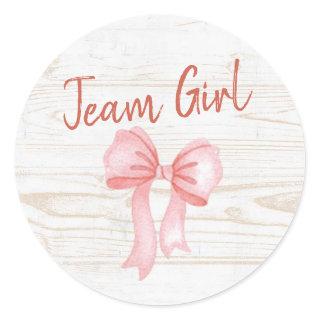 Country Boots or Bows Gender Reveal Team Girl Classic Round Sticker