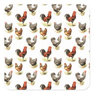 Country Chicken Pattern Square Sticker