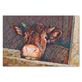 Country Cow In Barn Rustic Funny Farm Mosaic Art Tissue Paper