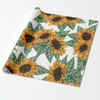 Country Cute Yellow Sunflowers Watercolor Pattern
