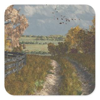 Country Lane in Fall Square Sticker