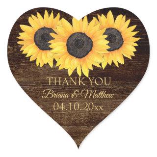 Country Sunflower on Wood Wedding Heart Sticker