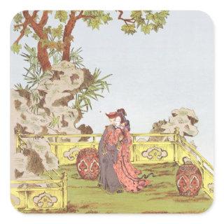 Couple in a Chinese garden, from 'Ornaments of Chi Square Sticker