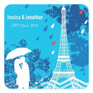 Couple in Paris with Eiffle Tower Square Sticker