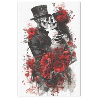 Couple Skeletons Embrace in Full Bloom Decoupage  Tissue Paper