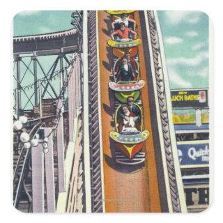 Couples Going Down the Flying Turns Ride Square Sticker