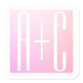 Couple's Initials | Subtle Pink Gradation Square Sticker