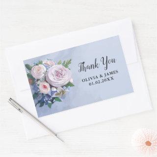 Couples Peony Rose Floral Thank You Rectangular Sticker