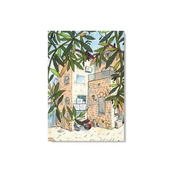 Courtyard in Haifa Israel Cityscape Collage Sketch Canvas Print