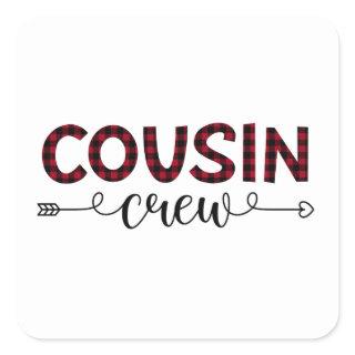 Cousin Crew Buffalo Plaid Pattern Christmas Square Sticker