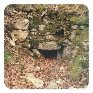 Covered entrance to a tumulus square sticker