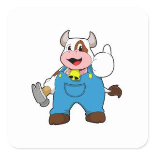 Cow as Craftsman with Hammer Square Sticker