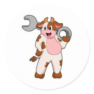 Cow as Mechanic with Wrench Classic Round Sticker