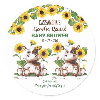 Cow Gender Reveal Baby Shower Classic Round Sticker