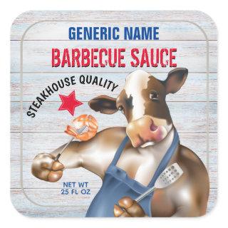 Cow Grilling Shrimp Homemade Barbecue Sauce Square Sticker