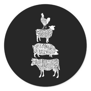 cow pig chicken butcher meat cuts art small holder classic round sticker