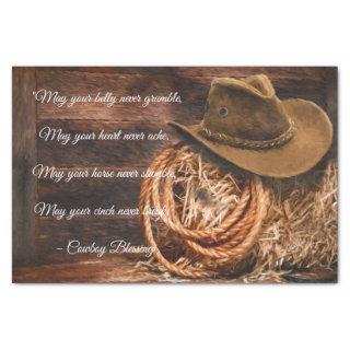 Cowboy Blessing Hat and Lariat on Straw Bale Tissue Paper