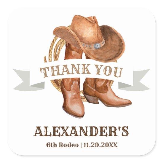 Cowboy Boots, Hat, and Lasso  Square Sticker