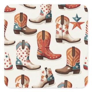 Cowboy boots pattern square sticker