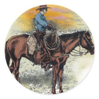 Cowboy n Sunset Classic Round Sticker