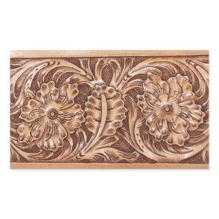 cowboy western country pattern tooled leather rectangular sticker