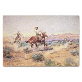 Cowboys on Horses Roping a Wolf with a Lasso Tissue Paper