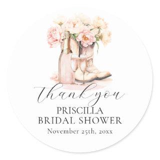 Cowgirl Boots Peonies Blush Pink BRIDAL SHOWER Classic Round Sticker