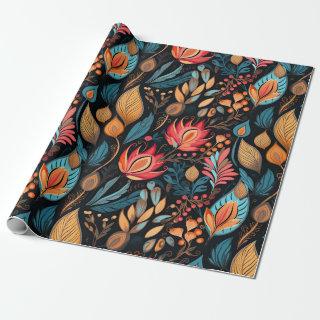 Cozy Autumn Floral Print Digital Folk Art