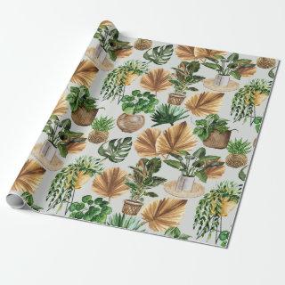 Cozy Boho Watercolor Pattern Indoor House Plants
