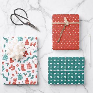 Cozy Coral Teal Mixed Christmas Patterns  Sheets