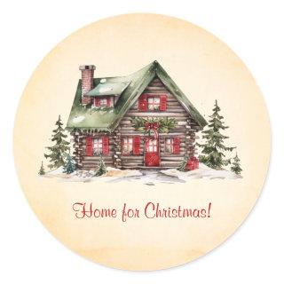 Cozy Home For Christmas Winter Cabin Orange Classic Round Sticker