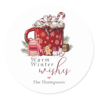Cozy Hot Chocolate Warm Winter Wishes Christmas Classic Round Sticker