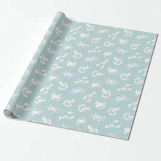 Crab and Lobster Pale Blue Seafood Patterned