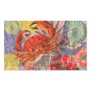 Crab Nautical Beach Seafood Art Rectangular Sticker